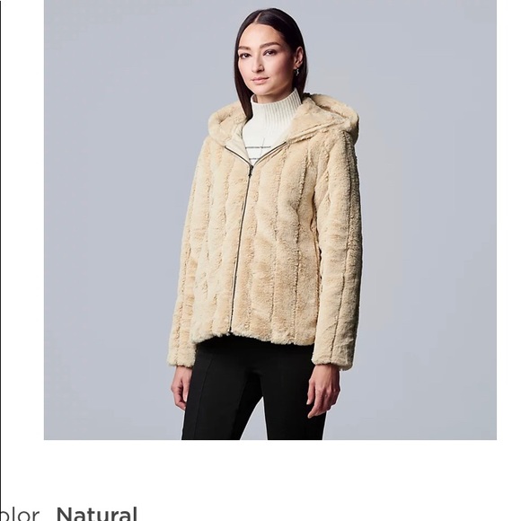 New Simply Vera Wang Hooded Faux Fur 